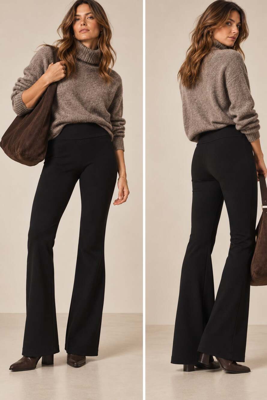 CAbi 8 High Rise Stretch Knit Pants $128 Full Length Flare Leg Work Trousers NEW
